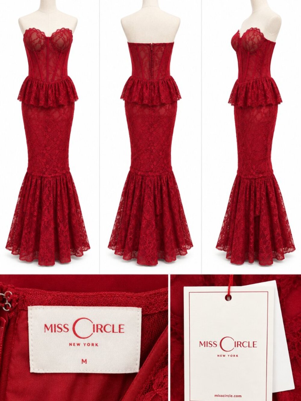 MISS CIRCLE QUENNELL BURGUNDY LACE CORSET MAXI DRESS – SIZE M – NWT